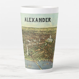 Antike Karte mit Panoramablick auf Washington DC Milchtasse