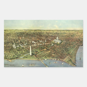 Antike Karte mit Panoramablick auf Washington DC Rechteckiger Aufkleber