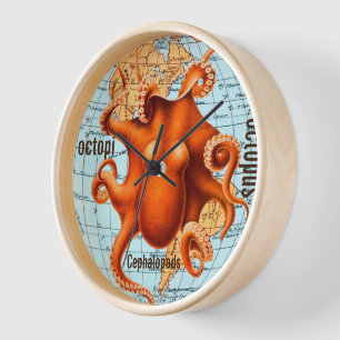 Antike Karte Oktopus Wand Uhr