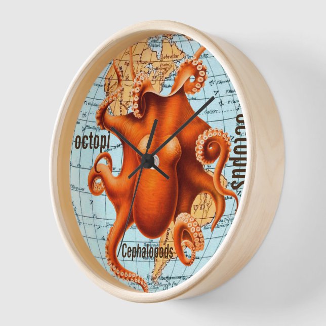 Antike Karte Oktopus Wand Uhr (Winkel)