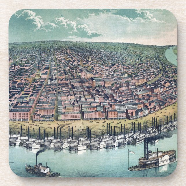 Antike Karte Saint Louis Missouri Mississippi Flus Getränkeuntersetzer (Vorderseite)