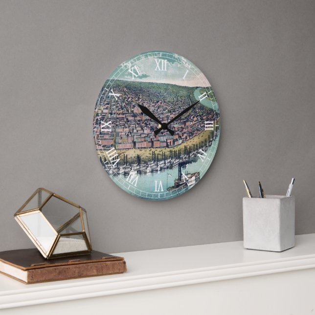 Antike Karte Saint Louis Missouri Mississippi Flus Große Wanduhr (Büro)