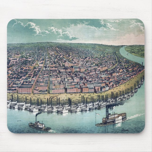 Antike Karte Saint Louis Missouri Mississippi Flus Mousepad (Vorne)