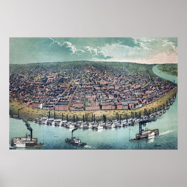 Antike Karte Saint Louis Missouri Mississippi Flus Poster (Vorne)