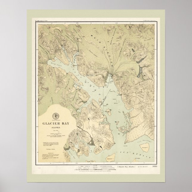 Antike Karte Schönes Seekartendiagramm der Glacier Poster (Vorne)