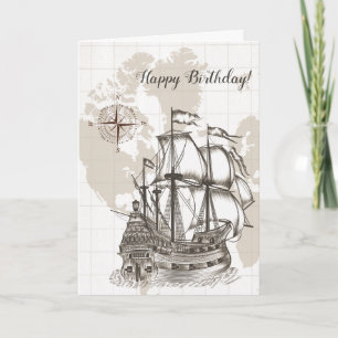 Antike Karte und Sailboat Geburtstag