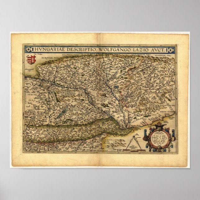 Antike Karte Ungarns ORTELIUS ATLAS 1570 A.D. Poster (Vorne)
