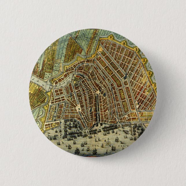 Antike Karte von Amsterdam, Holland aka Niederland Button (Vorderseite)