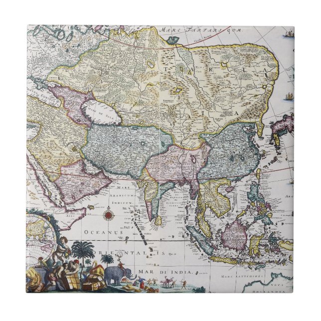 Antike Karte von Asien | 1696 Fliese (Vorderseite)