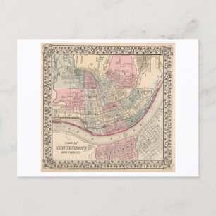 Antike Karte von Cincinnati aus dem Jahr 1868