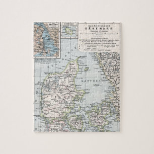 Antike Karte von Dänemark, Danmark auf Dänisch, 19