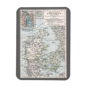 Antike Karte von Dänemark, Danmark auf Dänisch, 19 Magnet