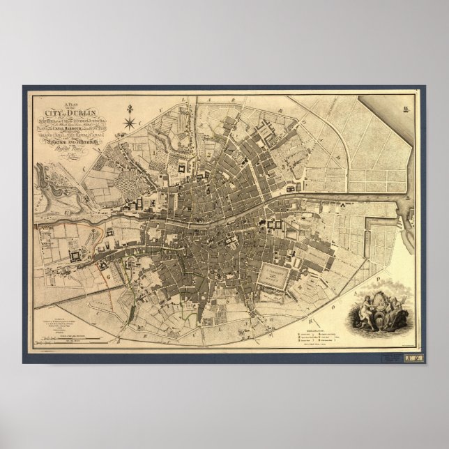 Antike Karte von Dublin Irland, 1797 Poster (Vorne)
