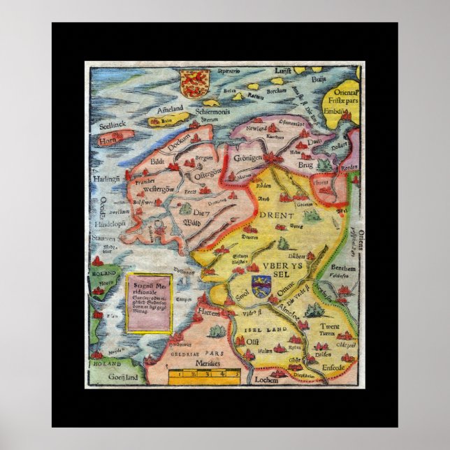 Antike Karte von Fiesland - Fryslân - Westfrieslan Poster (Vorne)