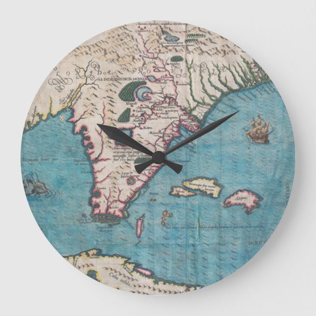 Antike Karte von Florida und Kuba Große Wanduhr (Vorderseite)