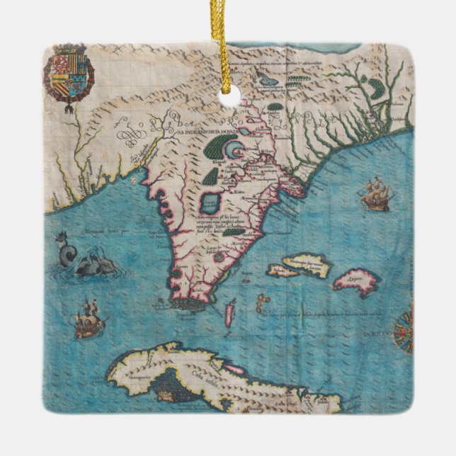 Antike Karte von Florida und von Kuba Keramikornament (Vorderseite)