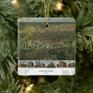 Antike Karte von Houston, Texas mit Buffalo River Keramikornament
