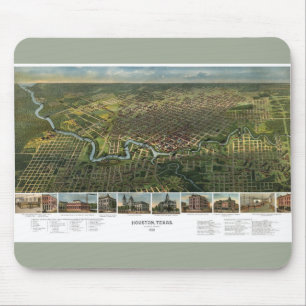 Antike Karte von Houston, Texas mit Buffalo River Mousepad