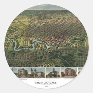 Antike Karte von Houston, Texas mit Buffalo River Runder Aufkleber