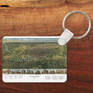 Antike Karte von Houston, Texas mit Buffalo River Schlüsselanhänger
