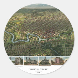 Antike Karte von Houston, Texas mit Fluss Buffalo Runder Aufkleber