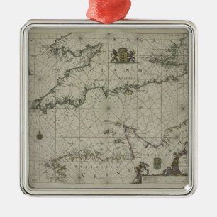 Antike Karte von Kanal, 1666 (Farbstich) Ornament Aus Metall