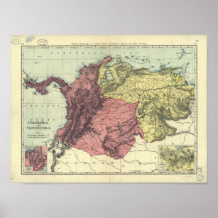 Antike Karte von Kolumbien und Venezuela 1898 Poster