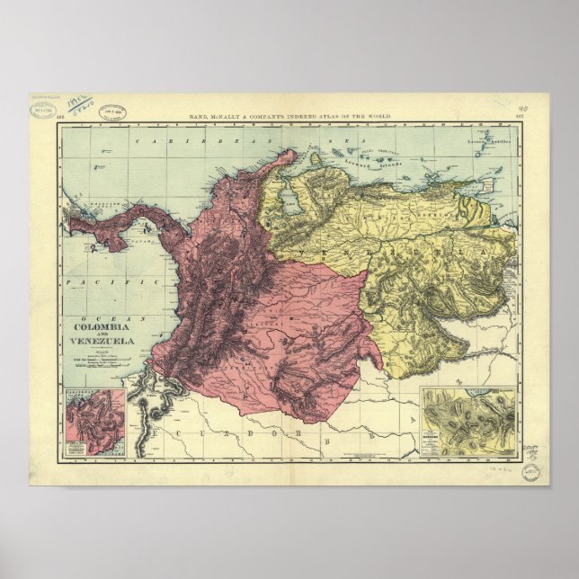 Antike Karte von Kolumbien und Venezuela 1898 Poster (Vorne)