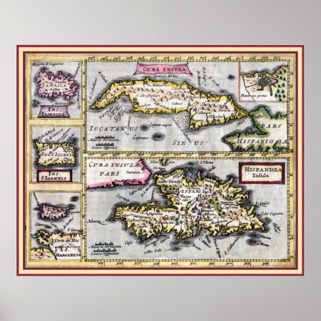 Antike Karte von Kuba, Haiti, Karibik Poster (Vorne)