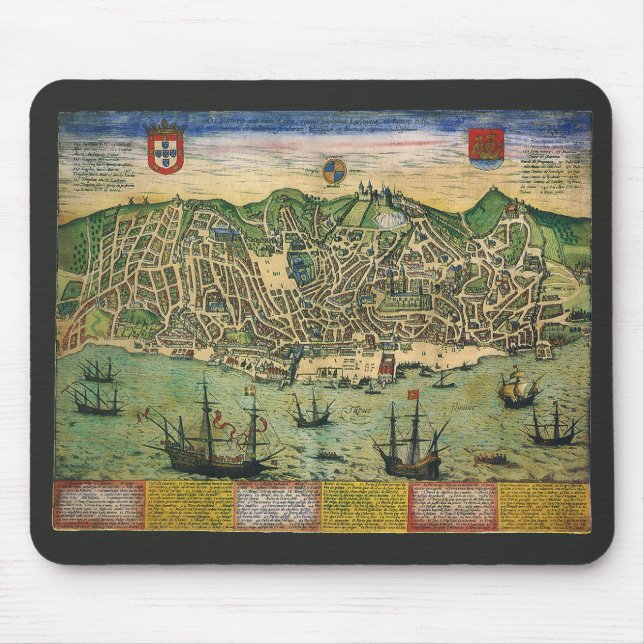 Antike Karte von Lissabon, Portugal, von Braun/Hog Mousepad (Vorne)