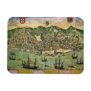 Antike Karte von Lissabon, Portugal von Braun/Hoge Magnet