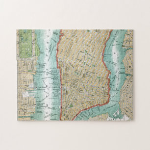 Antike Karte von Lower Manhattan und Central Park