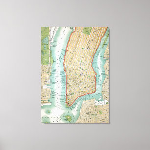 Antike Karte von Lower Manhattan und Central Park Leinwanddruck