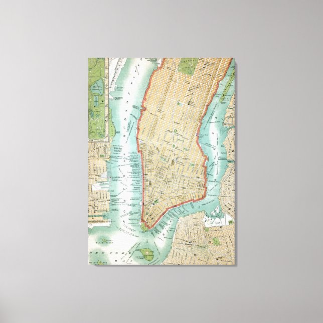 Antike Karte von Lower Manhattan und Central Park Leinwanddruck (Vorderseite)