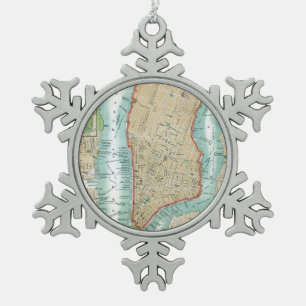 Antike Karte von Lower Manhattan und von Central Schneeflocken Zinn-Ornament