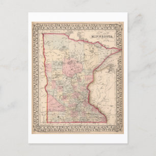 Antike Karte von Minnesota aus dem Jahr 1868