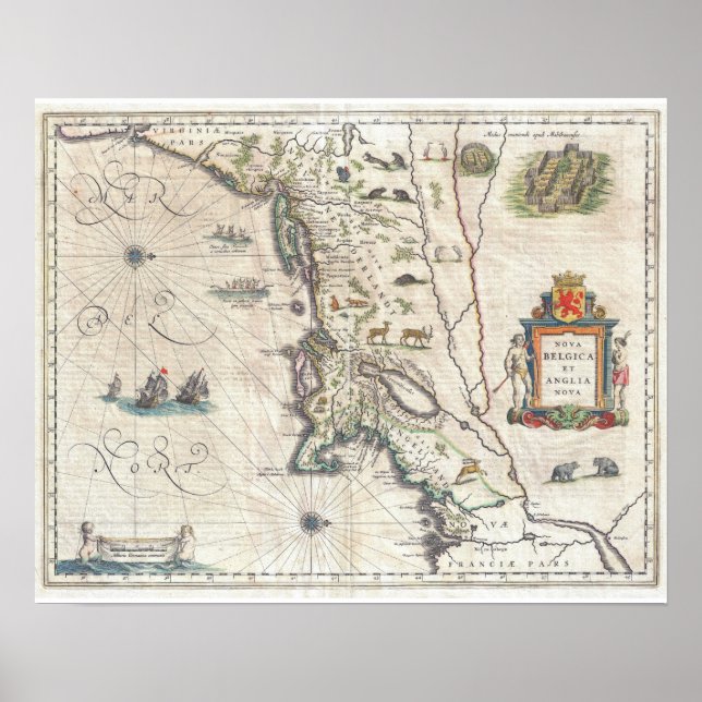 Antike Karte von New York, New England Poster (Vorne)