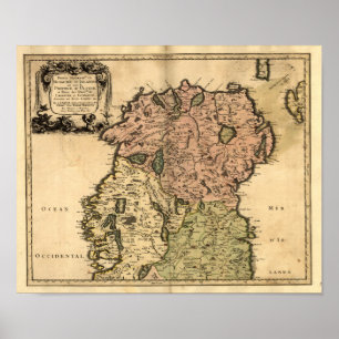 Antike Karte von Nordirland seit 1665 Poster
