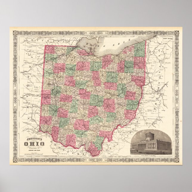 Antike Karte von Ohio Vintages Dekor Poster (Vorne)