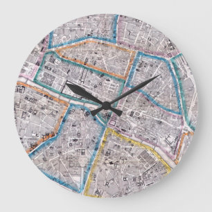 Antike Karte von Paris Große Wanduhr
