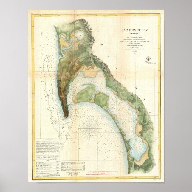 Antike Karte von San Diego Bay Kalifornien Poster (Vorne)