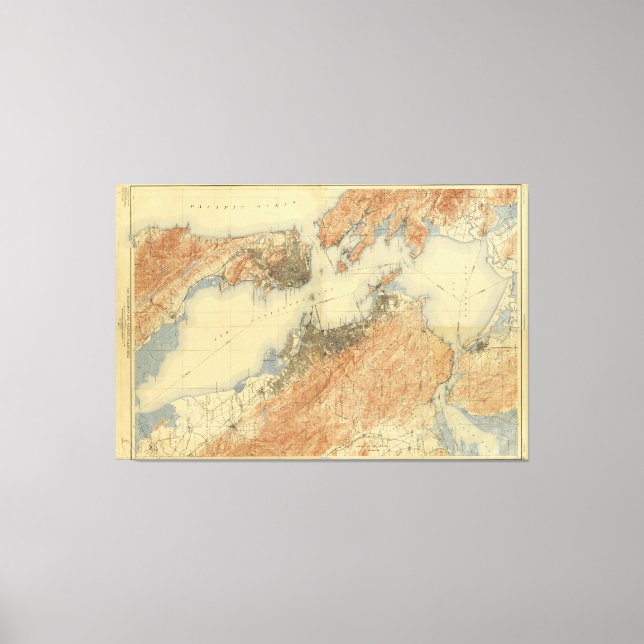 Antike Karte von San Francisco Bay Area 1915, Lein Leinwanddruck (Vorderseite)