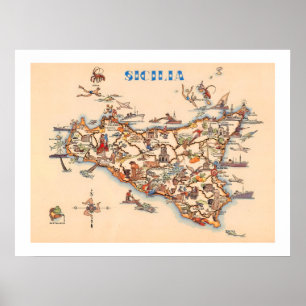 Antike Karte von Sizilien Druck Poster