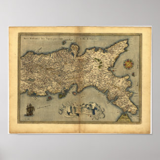 Antike Karte von Süditalien ORTELIUS ATLAS 1570 Poster
