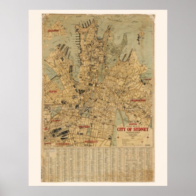 Antike Karte von Sydney Australien Poster (Vorne)