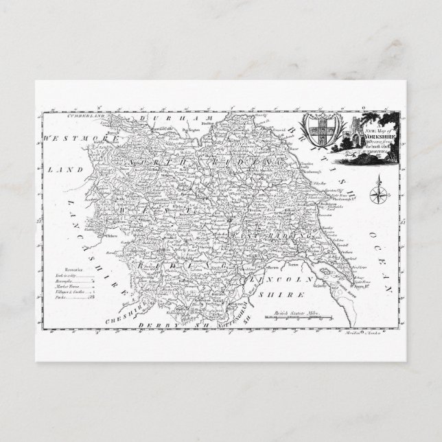 Antike Karte von Yorkshire 1786 (Vorderseite)