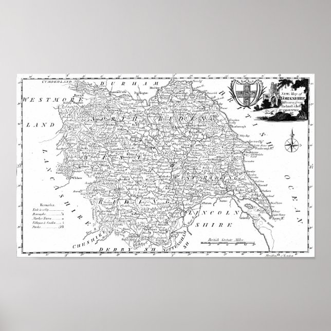 Antike Karte von Yorkshire Poster (Vorne)
