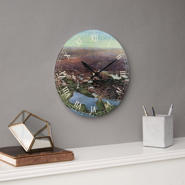 Antike Karte Washington DC und der Potomac River Große Wanduhr (Büro)