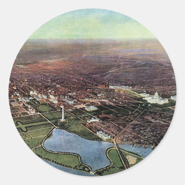 Antike Karte Washington DC und der Potomac River Runder Aufkleber (Vorderseite)