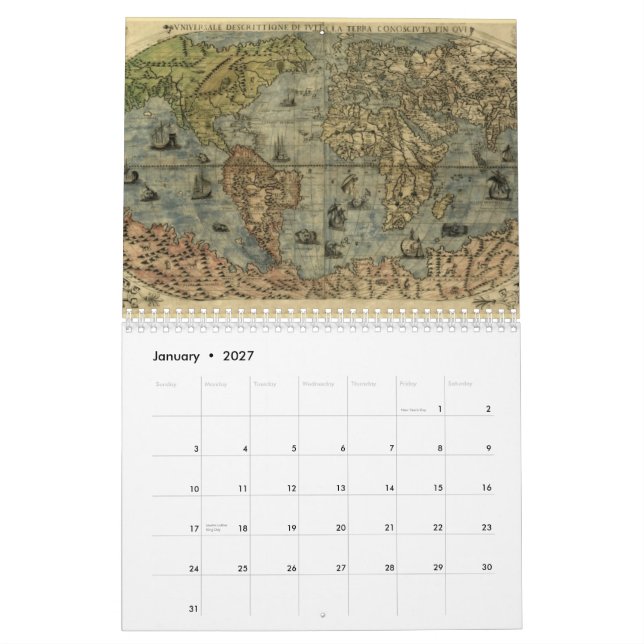 Antike Karten des Weltkalenders Kalender (Jan 2027)